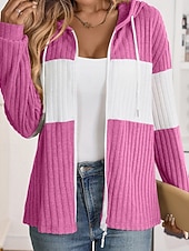 preiswerte Freizeitjacken-Damen Kapuzenjacke Bequem Patchwork Reißverschluss Lässig Farbblock Ausgehen Wochenende Reisverschluss Regulär Mit Kapuze Normale Passform Langarm Oberbekleidung Schwarz Hellgrün Rosenrot Herbst