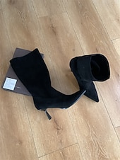 baratos Botas Slouch-Botas femininas de camurça genuína com cano largo, estilo casual confortável para o dia a dia, perfeitas para looks urbanos descontraídos
