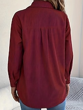 preiswerte Damen Einfache Oberteile-Damen Hemd Textur Bluse Bluse Einfach Modern Lässig Langarm Hemdkragen Normale Oberteile Täglich Ausgehen Tasche Knöpfe Schwarz Wein Khaki Herbst