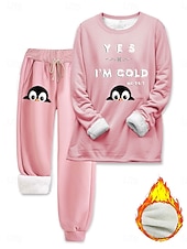 abordables Survêtements pour femmes-Ensemble de pyjama pour femmes Doublé en polaire Élégant Chaud Mode Deux pièces Ensemble de survêtement Pantalons Manches longues Col rond Imprimé d&#039;animal graphique Lettre Vacances en plein air