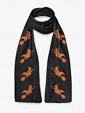 ieftine Accesorii de Halloween-Eșarfă imprimată de Halloween pentru femei – șal lung și confortabil cu modele de fantome, jack-o&#039;-lantern și vrăjitoare, accesoriu moale și ușor de toamnă pentru petreceri costumate, Halloween, festivaluri și purtare zilnică
