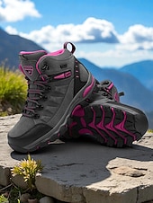 preiswerte Damen-Sneaker-Wasserdichte Wanderstiefel für Damen – violette High-Top-Outdoor-Trailschuhe mit Knöchelstütze für Trekking, Camping und Bergabenteuer