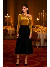 ieftine Rochii Cocktail-Rochii de cocktail elegante, cu imprimeu A, lungime tip A, rochie de mireasă, lungime tip ceai, mânecă lungă, pe un umăr, din catifea elastică cu pliuri, 2025