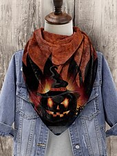 abordables Accesorios de Halloween-Bufanda con estampado de calabaza de Halloween para mujer: pañuelo triangular suave para el cuello ideal para fiestas, cosplay y festivales de otoño.