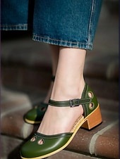 tanie Mary Jane szpilki-damskie buty vintage typu mary jane ze skóry ekologicznej na obcasie z wycięciem i regulowanym paskiem – wygodne buty retro na klockowym obcasie na okazje codzienne i formalne