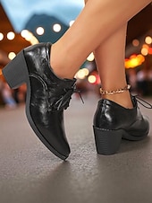 baratos Sapatos Oxford de mulher-Oxfords femininos de couro preto com cadarço e salto bloco – sapatos clássicos de estilo vintage para Oktoberfest, passeios casuais e uso diário