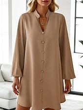 ieftine Rochie simplă-Pentru femei Rochie Mini Rochie casual Modă Clasic Modern În aer liber Vacanță Concediu Fit regulat Simplu Manșon Lung În V Negru Roșu-aprins Maro Trifoi Vară