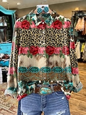 olcso Női Boho Felsők-Női Ing Grafika Mértani Elegáns Csehország Napi Hosszú ujj Állógallér Normál felsők Munka Napi Gombok Nyomtatott Sárga Rubin Medence Barna Lóhere Tavasz Ősz Tél
