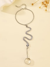 economico Accessori di Halloween-Set di braccialetti e anelli a forma di serpente per Halloween da donna: gioielli con catena regolabile in stile punk gotico con motivo a serpente per feste, cosplay e accessori per serate fuori