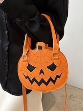 billiga påsar-Halloween-pumpahandväska för kvinnor – söt axelväska med pumpamotiv och spindelnätsdesign, väska i konstläder för fest, cosplay och högtidskläder