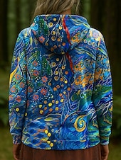 olcso Boho felsők-Női Pulóver Hoodie pulóver Virágos Grafika Absztrakt Alkalmi Hosszú ujj Kapucni Normál felsők Party estélyi viselet Utca Hétköznapi Arcpír rózsaszín Medence Narancssárga Lóhere Tavasz Ősz Tél