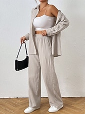 abordables Ensembles-Femmes Mode Streetwear Ensembles de Pantalons manche longue Col de chemise Couleur Unie Tenue quotidienne Date Noir Beige Gris Printemps Coupe régulière