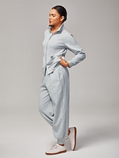 economico Pantaloni-Pantaloni da donna in maglia elasticizzata grigio mélange coordinati, in cotone, con elastico in vita, tasche, eleganti, comodi, casual, quotidiani, da lavoro, autunno