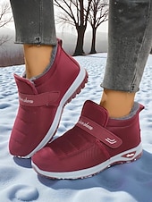 economico Stivali di neve e inverno-scarpe da ginnastica invernali da donna in caldo pile foderato color bordeaux – racchette da neve impermeabili e antiscivolo per passeggiate all&#039;aperto e clima freddo