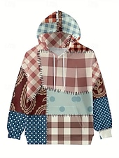 baratos Tops Listrados e Geométricos-Moletom feminino com capuz e estampa 3D, estampa gráfica de Halloween, casual, manga comprida, com capuz, blusas regulares, para festa, uso diário, patchwork, cáqui, primavera, outono, inverno