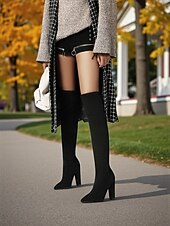 baratos Botas da moda-Botas femininas acima do joelho com design desleixado e saltos altos, estilo casual urbano para o dia a dia, perfeitas para roupas urbanas femininas e roupas descontraídas
