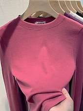 preiswerte Einfarbiges T-Shirt-Damen Bluse Einfarbig Stilvoll Lässig Langarm Rundhalsausschnitt Normale Oberteile Täglich Schwarz Weiß Blau Purpur Fuchsie Herbst Winter