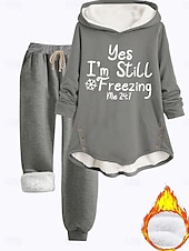 abordables Survêtements pour femmes-Femmes Quotidien Sweat à capuche manche longue À capuche Graphique Lettre Cordon de serrage Imprimé Occasionnel Quotidien Rose Claire Bleu Gris Automne Coupe Ample