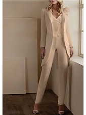 levne Dámské obleky-Dámské 3dílné obleky Svatební Svatební host Svatebnívečírek Stretch Crepe Elegantní Otevřená záda Dlouhý rukáv Po kotníky Vroubkované klopy