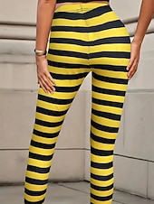 baratos -Mulheres Calças Leggings Roupa de rua Casual Comprimento total Cintura Alta Listra Cintura elástica Imprimir Respirabilidade Confortável Com Stretch Férias Rua Roupa Diária Amarelo Verão Primavera