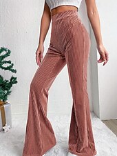 baratos Calças Flare Femininas-Mulheres Perna larga Calças de Veludo Calças Roupa de rua Casual Comprimento total Natural Tecido Cintura elástica Confortável Ao ar livre Férias Para Noite Vinho Pavão Azul Rosa claro cáqui Outono