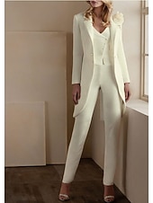 levne Dámské obleky-Dámské 3dílné obleky Svatební Svatební host Svatebnívečírek Stretch Crepe Elegantní Otevřená záda Dlouhý rukáv Po kotníky Vroubkované klopy