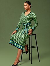 baratos Vestidos Florais-Vestido envolvente elástico geométrico 3D