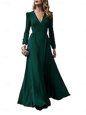 ieftine Rochii din chiffon-Pentru femei Rochie Maxi lungă Rochie Boho pentru invitați de nuntă Elegant Boemia Stilat Fit regulat Simplu Manșon Lung În V Negru Roșu Vin Trifoi Primăvară Toamnă