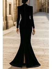 ieftine Rochii de smoking-Rochie de smoking Trompetă / Sirenă Sirenă Oficial Catifea Elegant Manșon Lung Lungime Podea Rever Cu Doi Nasturi