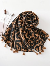 abordables Bufandas de mujer-Bufanda con borlas y estampado de leopardo para mujer: chal extragrande, suave y ligero con flecos, estilo bohemio chic para otoño/invierno, atuendos casuales, oficina, viajes y regalos.