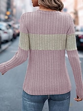 Недорогие Простые блузки-Жен. Вязаная ткань Пуловер Повседневные Стиль На каждый день Контрастных цветов Рельефный узор Вырез под горло Трикотаж Длинный рукав Обычные топы Вязать Повседневные Праздники На выход