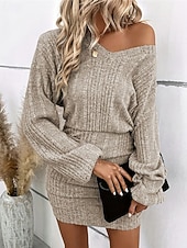 abordables Robes pull-Femmes Mini Robe Robe Tricot Robe Décontractée Moulant Mode Moderne Manche Chauve-souris Quotidien Week-end Coupe régulière Uni manche longue Col en V Noir Kaki Été Printemps Automne