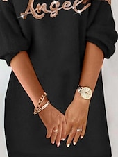 preiswerte Pulloverkleider-Damen Minikleid Freizeitkleid Winterkleid Shiftkleid Mode Modern Täglich Strand Wochenende Normale Passform Buchstabe Langarm V Ausschnitt Schwarz Sommer Frühling Herbst