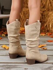 olcso Slouch Boots-női barna bő szárú, félvádrájú csizma – vastag sarkú, western stílusú csizma őszi divathoz, szabadtéri eseményekhez és hétköznapokra