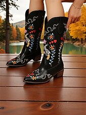 levne Cowboy &amp; Western Boots-Dámské vyšívané kovbojské boty do západního stylu s motivy zbraní a srdce - boty do poloviny lýtek vyjadřující lásku a mír, stylová městská ležérní obuv pro módní ženy