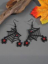 levne Halloweenské doplňky-Dámský halloweenský gotický náhrdelník a náušnice s pavučinou, černočervené krystalové šperky s hmyzem na kostýmní večírky a cosplay
