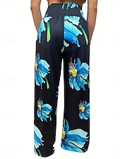economico gamba larga e vita alta-Per donna Pantaloni in cotone e lino Gamba larga Chinos Vacanza Moda Casual Lunghezza intera Vita Alta Floreale Tasca Fascia Elastica Stampato Comodo Morbido Confortevole Micro-elastico All&#039;aperto