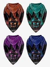 abordables Accesorios de Halloween-Bufanda con estampado de calabaza de Halloween para mujer: pañuelo triangular suave para el cuello ideal para fiestas, cosplay y festivales de otoño.
