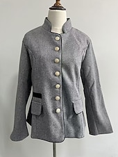 billige Vinterjakker-Dame Trenchcoat Hold Varm Bekvem Lomme Knapper Mote Utendørs عادي Ut på byen Helg Enkeltkneppet Normal Høy krage Normal Langermet Yttertøy kaffe Grå Høst Vinter