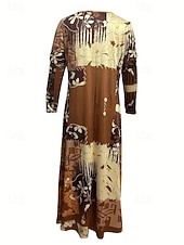 billiga Boho-klänning-Dam Maxiklänning Sheath Dress A linjeklänning Ledigt Boho Bröllopsgäst Dagligen Utekväll Normal Blommig Grafisk Långärmad Rund hals Brun Vår Höst Vinter