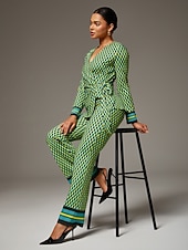 abordables Ensembles deux pièces-Femmes Féminin Chemise boutonnée Chemise Décontractée Arbre Rayé Occasionnel Tee-shirt Vert Broderie Boutons Manche Courte Élégant Bohème Vacances Col de chemise Été