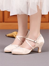 abordables Chaussures de danses latines-Chaussures de danse de salon en satin à brides croisées pour femmes - Talons à strass style Gatsby des années 1920 pour performances professionnelles latines et fêtes vintage