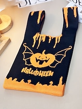levne Tašky-Dámská halloweenská taška – pletená kabelka se vzorem dýně a netopýra na koledování, ležérní opakovaně použitelná taška přes rameno na párty, nákupy a vánoční dárek