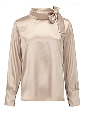 billige Dressy topper-Dame Skjorte Elegant Pent Sateng عادي Daglig Forretning Moden Langermet Rund hals Vanlige topper Valentinsdag Arbeid Blondér Rosa Kakifarget Grå Vår &amp; Vinter