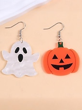 billige Halloween-tilbehør-Halloween-øredobber til dame – øredobber i akryl med gresskar, spøkelse, flaggermus og edderkopp til fest, cosplay og festlige kostymesmykker.