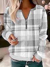economico Top a Strisce e Geometrici-Per donna Felpa Pullover Felpe con cerniera Grafico Geometrico Plaid Moda Casual Manica Lunga Girocollo Top Regolari Streetwear Abbigliamento Quotidiano Cerniera Stampato Rosa Blu Viola Verde Grigio