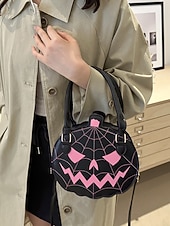 billiga påsar-Halloween-pumpahandväska för kvinnor – söt axelväska med pumpamotiv och spindelnätsdesign, väska i konstläder för fest, cosplay och högtidskläder