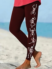 economico Pantaloni di Halloween-Per donna Leggings Vacanza Vintage Moda Lunghezza intera Vita AltaPantsHalloween Grafico Teschio Stampa Calore Termico Morbido Traspirante Elasticizzato Formale All&#039;aperto Vacanza Nero Rosso