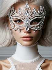 levne Halloweenské doplňky-Dámská křišťálová maškarní maska s kamínky - luxusní třpytivá diamantová maska na obličej pro dámy, elegantní kostýmní doplněk na halloweenskou párty, ples a večerní akce