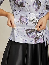 abordables Hauts habillés-Femmes Hauts Élégants Fleuri Élégant ancien Mariage Manche 3/4 Col en V Hauts Réguliers robe demoiselle d honneur Tenue de soirée Violet Claire Printemps, Automne, Hiver, Été